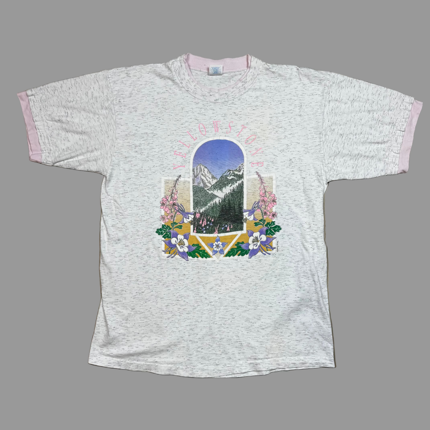 1990s - Yellowstone National Park - Grey & Pink - Double T-Shirt - XL