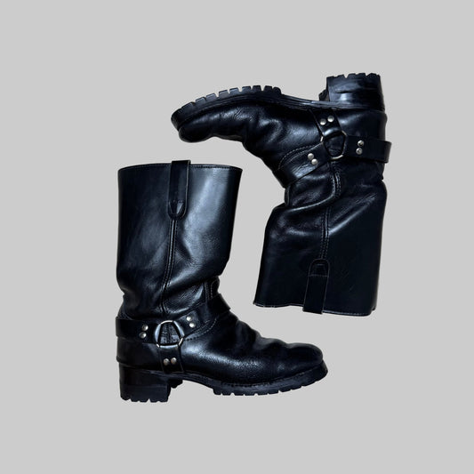 Vintage - Harness Boots - Black Leather - 8.5M/6.5W - The Circle Collective