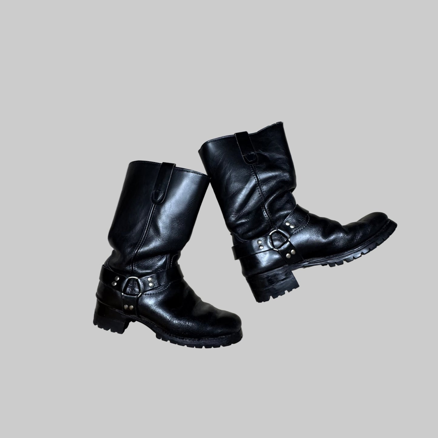 Vintage - Harness Boots - Black Leather - 8.5M/6.5W - The Circle Collective