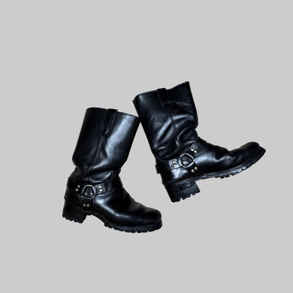 Vintage - Harness Boots - Black Leather - 8.5M/6.5W - The Circle Collective