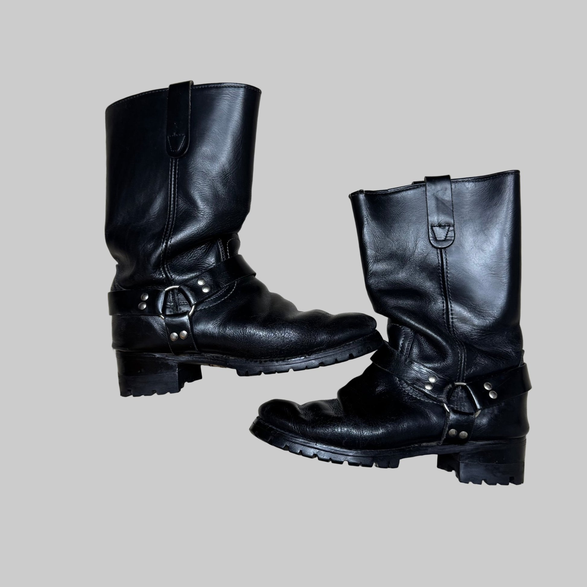 Vintage - Harness Boots - Black Leather - 8.5M/6.5W - The Circle Collective